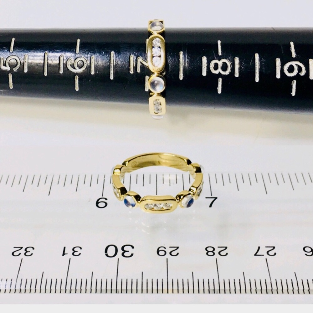 Vintage rare Movado 18K yellow gold moonstones and diamonds stunning band ring - Picture 9 of 10